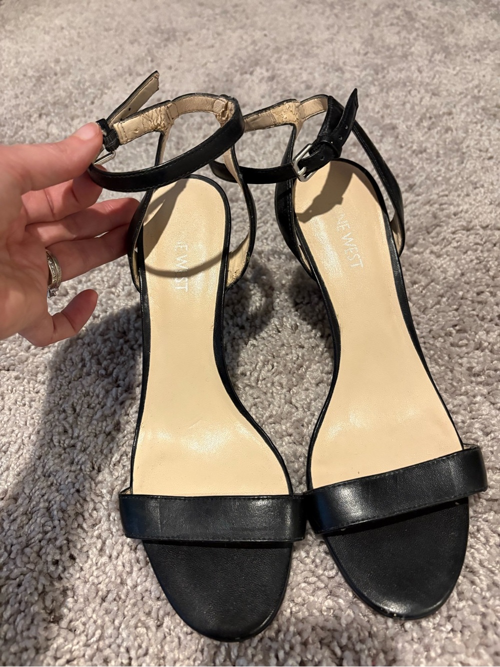 Nine West Black Minimal Ankle-Strap Sandals